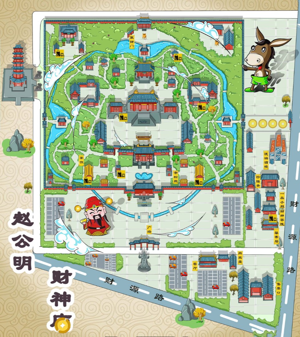 新泰寺庙类手绘地图